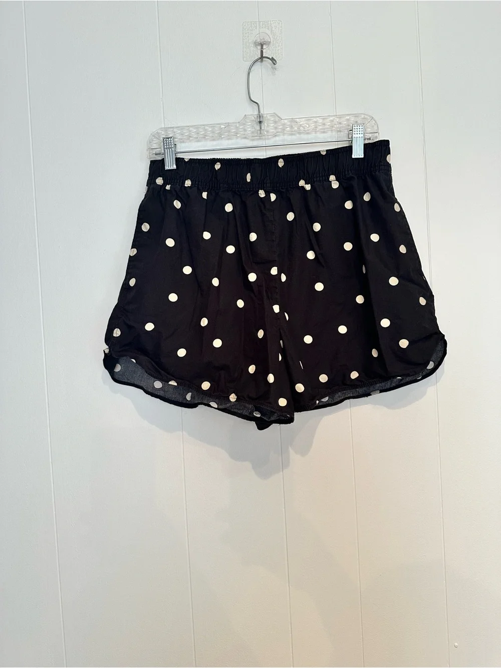 H&M Black White Polka Dot Cotton Pull On Shorts Pockets Size M